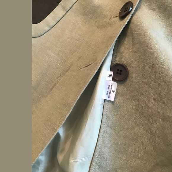 E.B. EVIE BELLE 100% Linen Green Jacket Ruffle Trench Flattering 2 Toned Duster - Picture 6 of 7